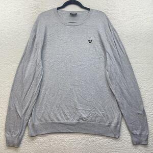 True Religion Sweater Mens 3XL Gray Crew Neck Logo Knit Pullover Casual Cotton